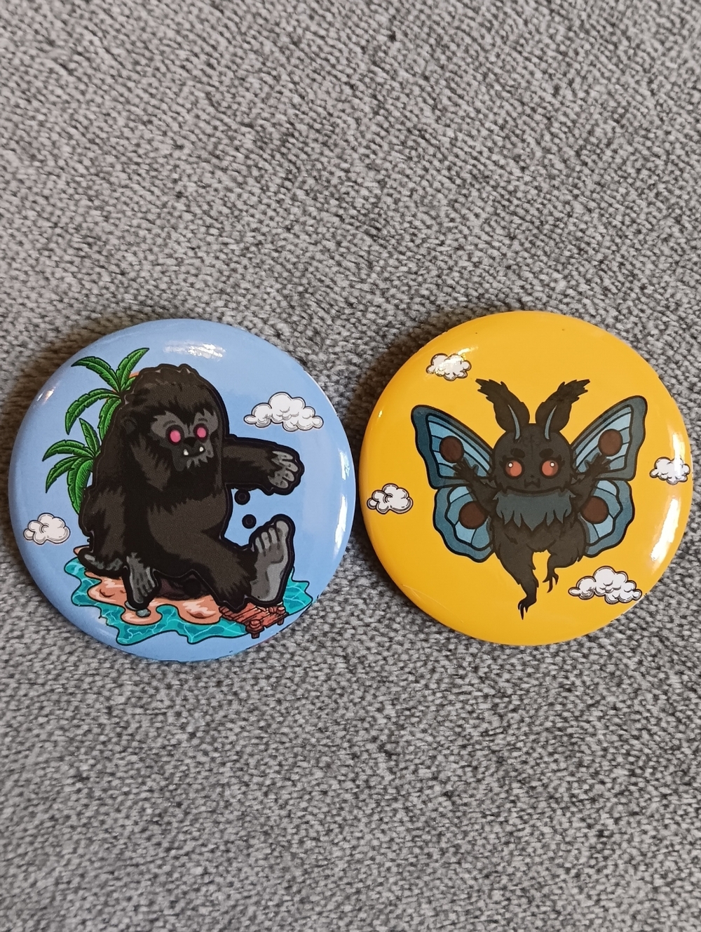 Cute Cryptid Creature Kawaii Button, Backpack Pin Set, Bigfoot & MothMan Montser